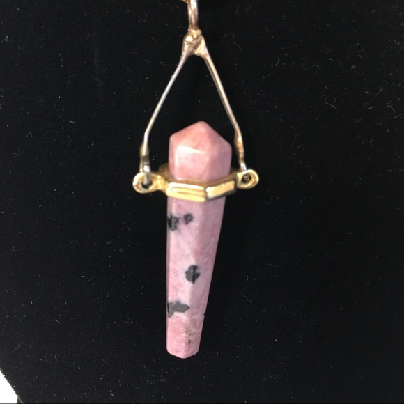 Genuine Pink Dalmatian Pillar Cut Stone Necklace - Picture 2 of 5